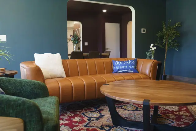 Couch in living room at East Montana Bungalow, Coeur d'Alene Idaho