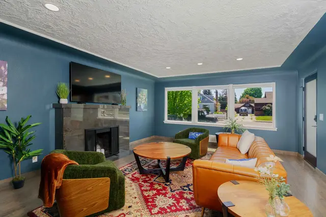 View of living room with smart tv at East Montana Bungalow, Coeur d'Alene Idaho